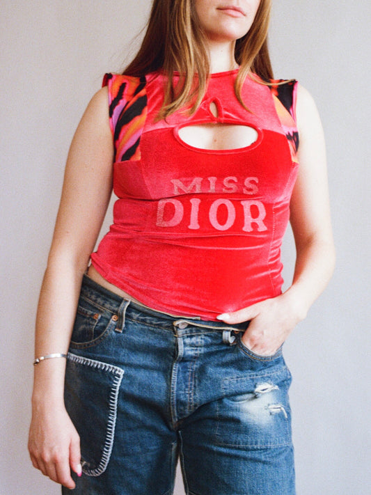 Red Cut-out Velour Top