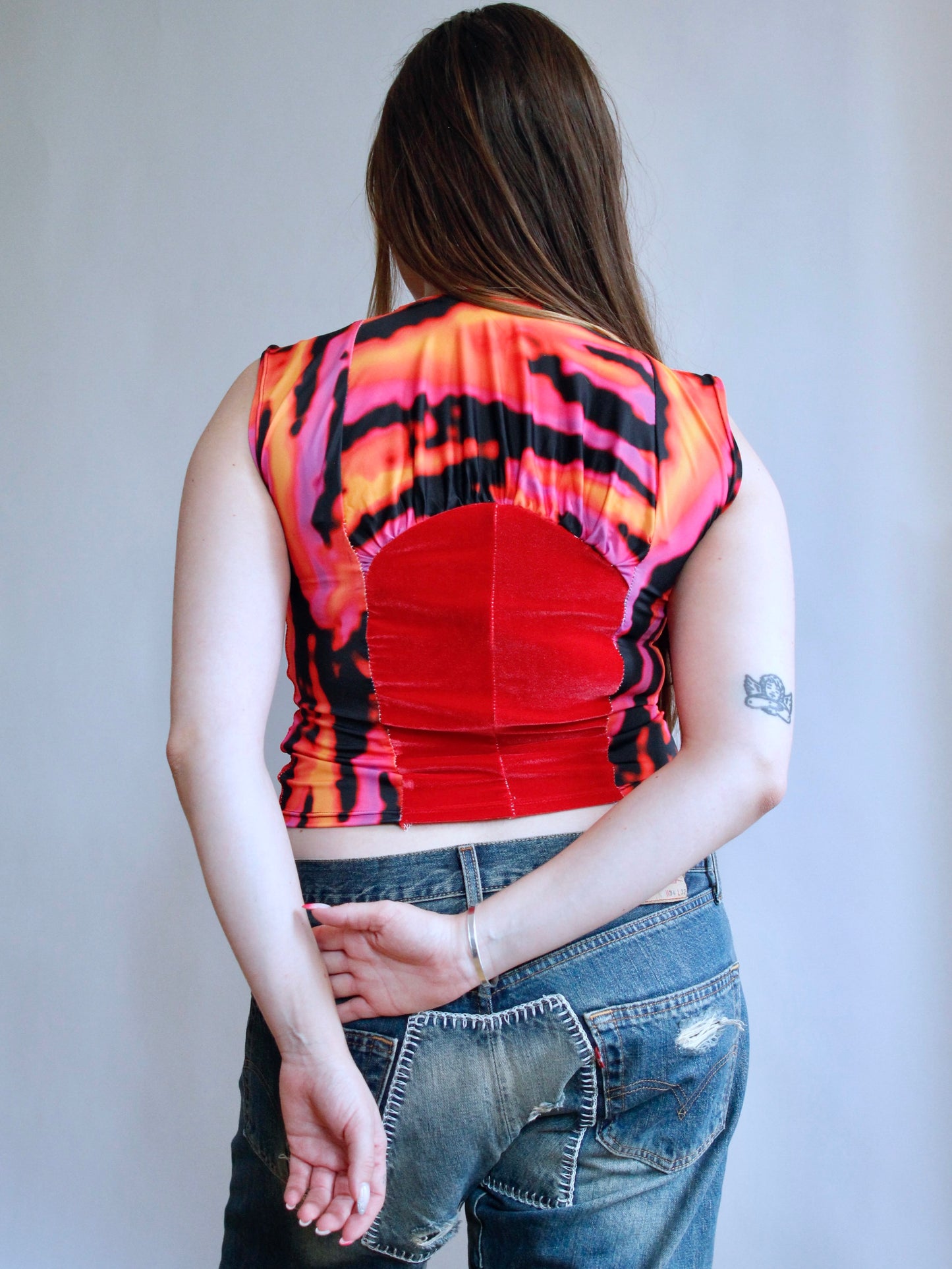 Red Cut-out Velour Top